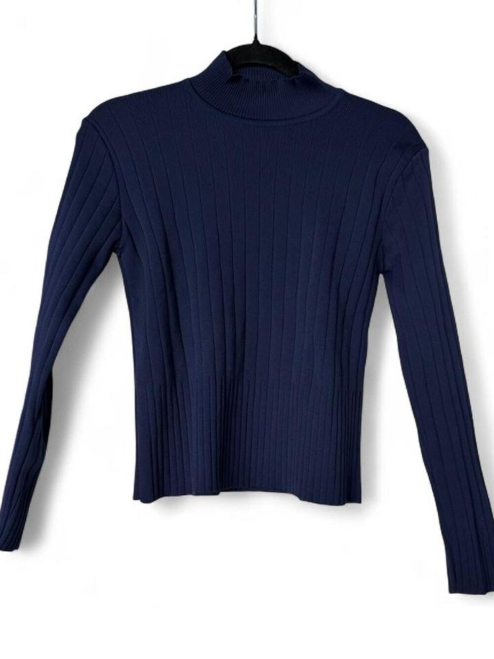 Navy Ribbed Mock Neck